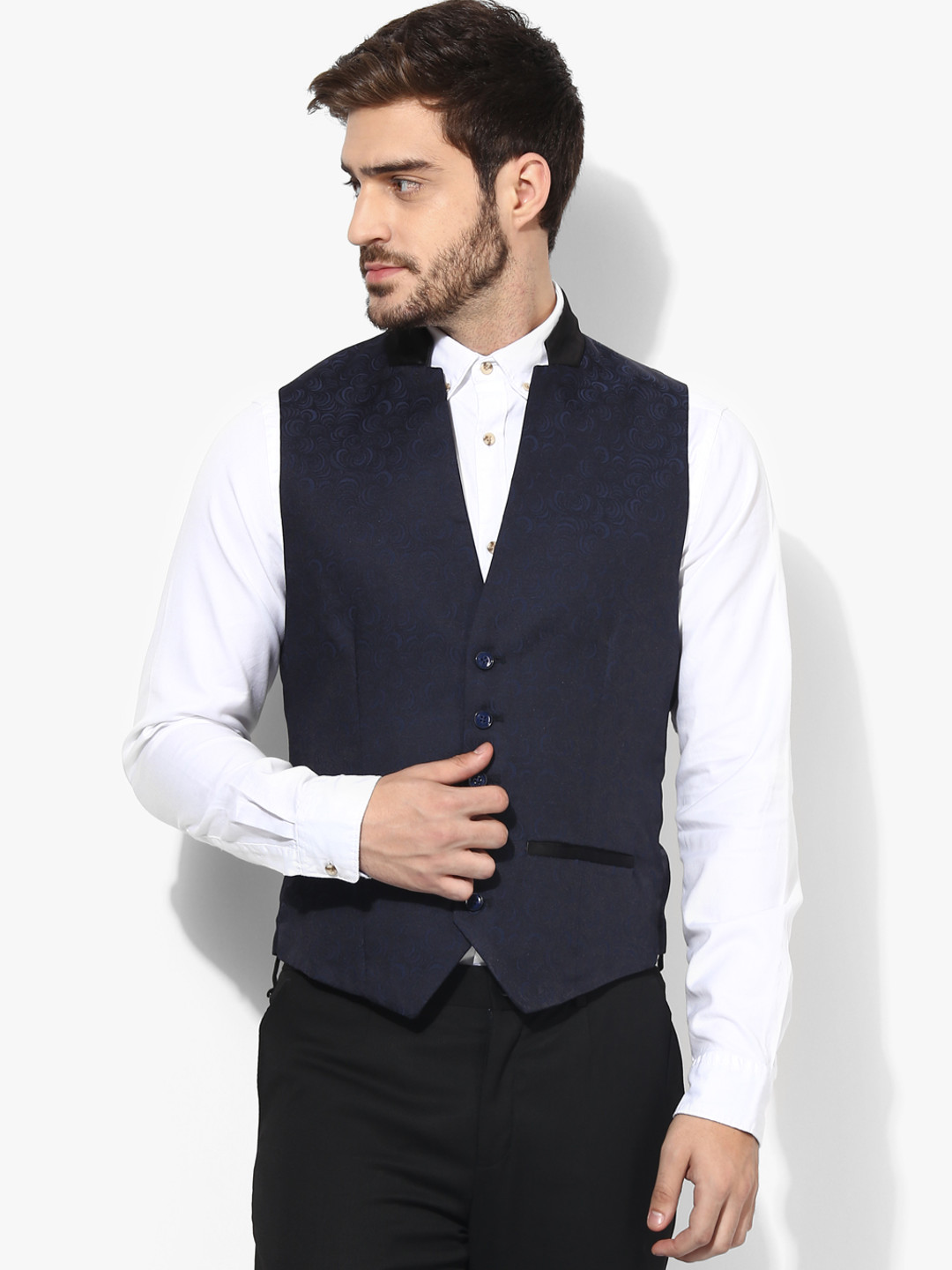 Buy Navy Blue Printed Slim Fit Waistcoat Waistcoat for Men 7173937