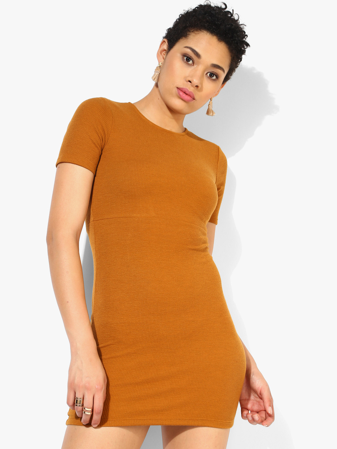 Buy Mustard Yellow Coloured Solid Bodycon Dress - Dresses for Women ...