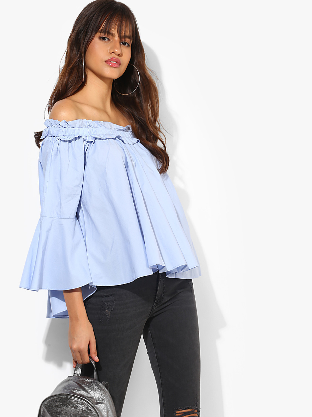 Buy Light Blue Solid Pure Cotton Top Tops for Women 7174940 Myntra