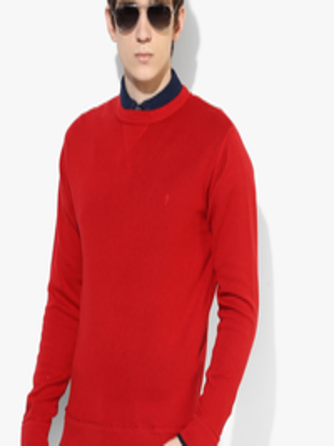 Buy Red Textured Regular Fit Round Neck Sweater - Sweaters for Men ...