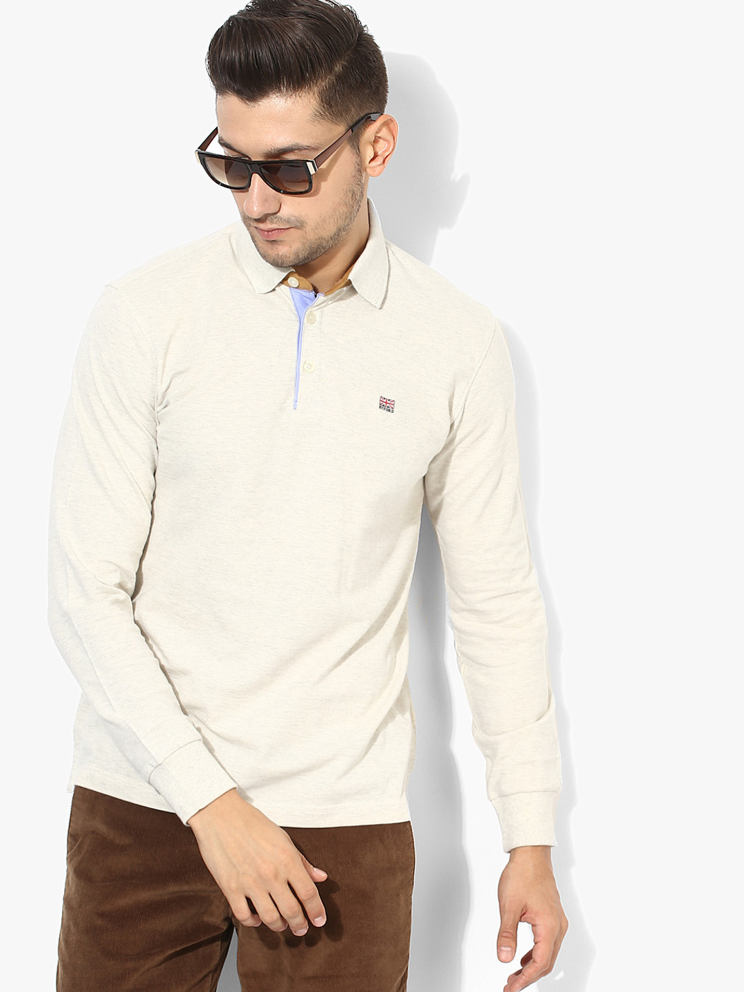 Buy Cream Textured Slim Fit Polo T Shirt Tshirts for Men 7180399 Myntra