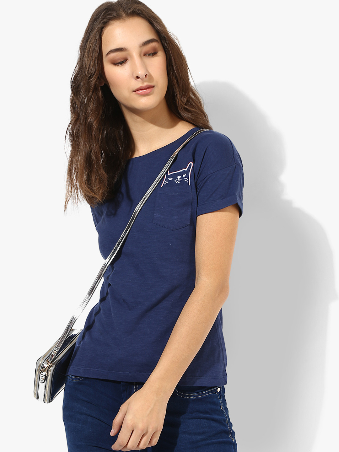 Buy Navy Blue Solid T Shirt - Tshirts for Women 7176160 | Myntra