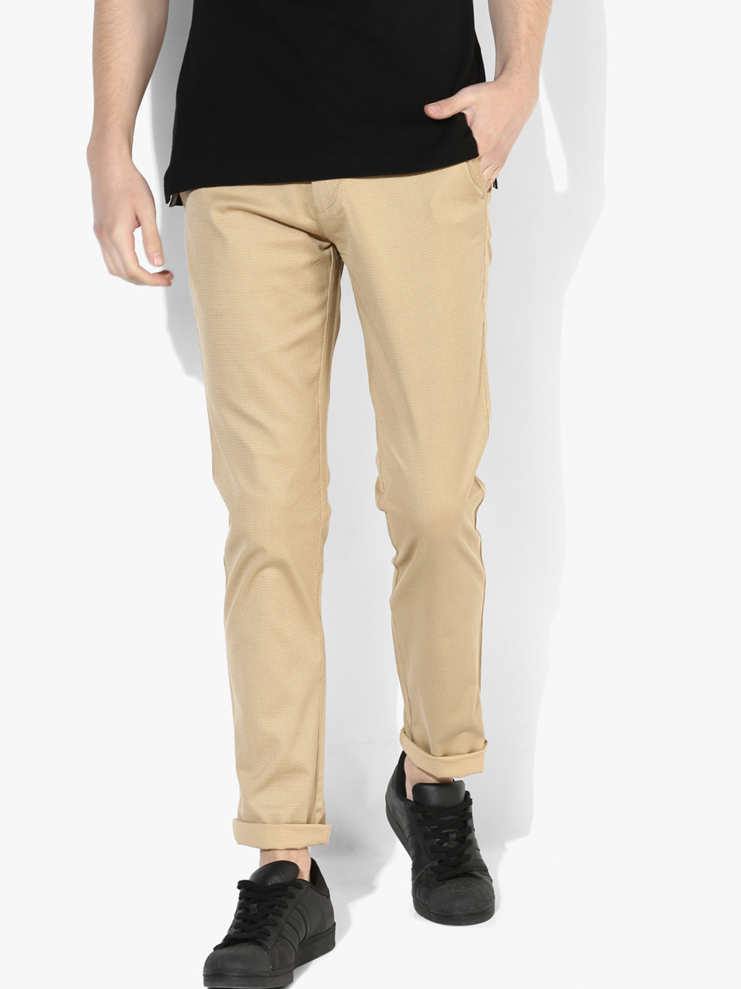 Buy Beige Solid Slim Fit Chinos Trousers for Men 7178785 Myntra