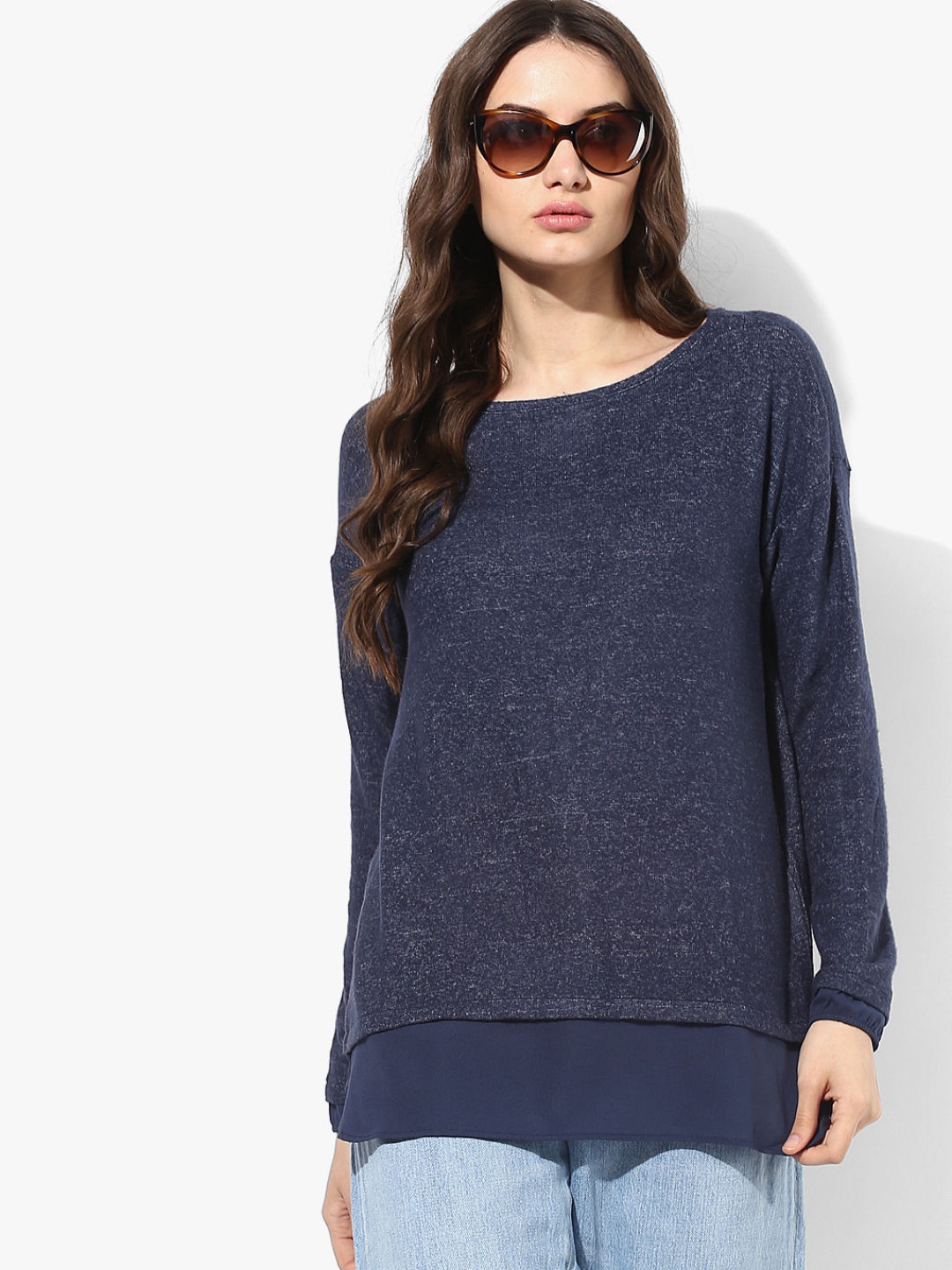 Buy Navy Blue Textured Sweater - Sweaters for Women 7180704 | Myntra