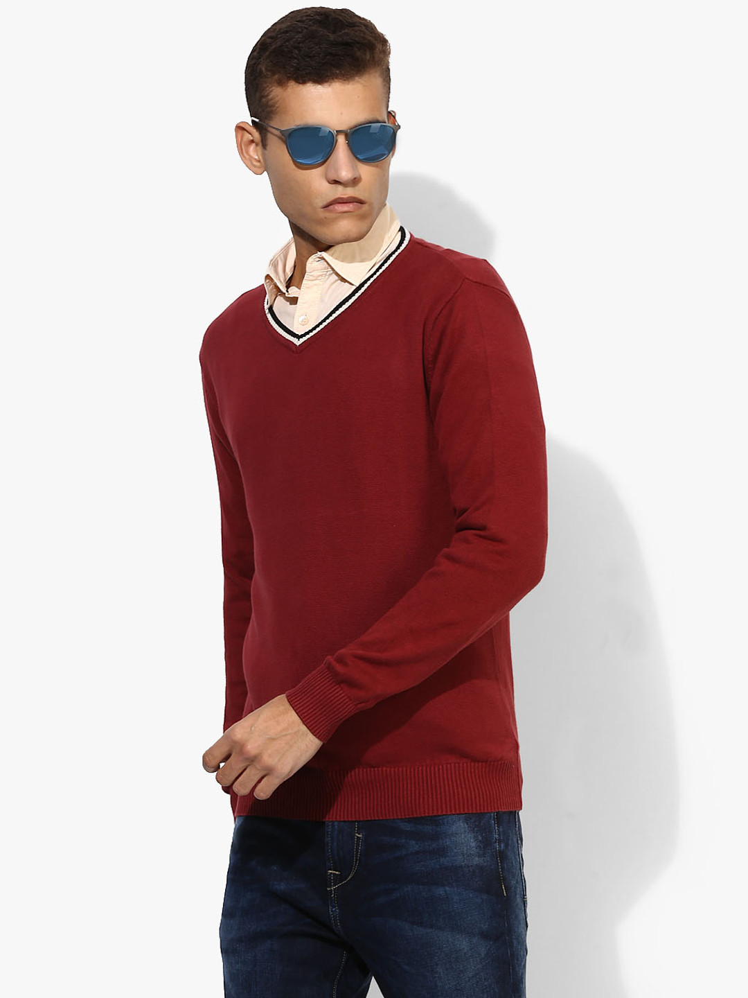 Buy Maroon Solid V Neck Sweater Sweaters for Men 7178084 Myntra