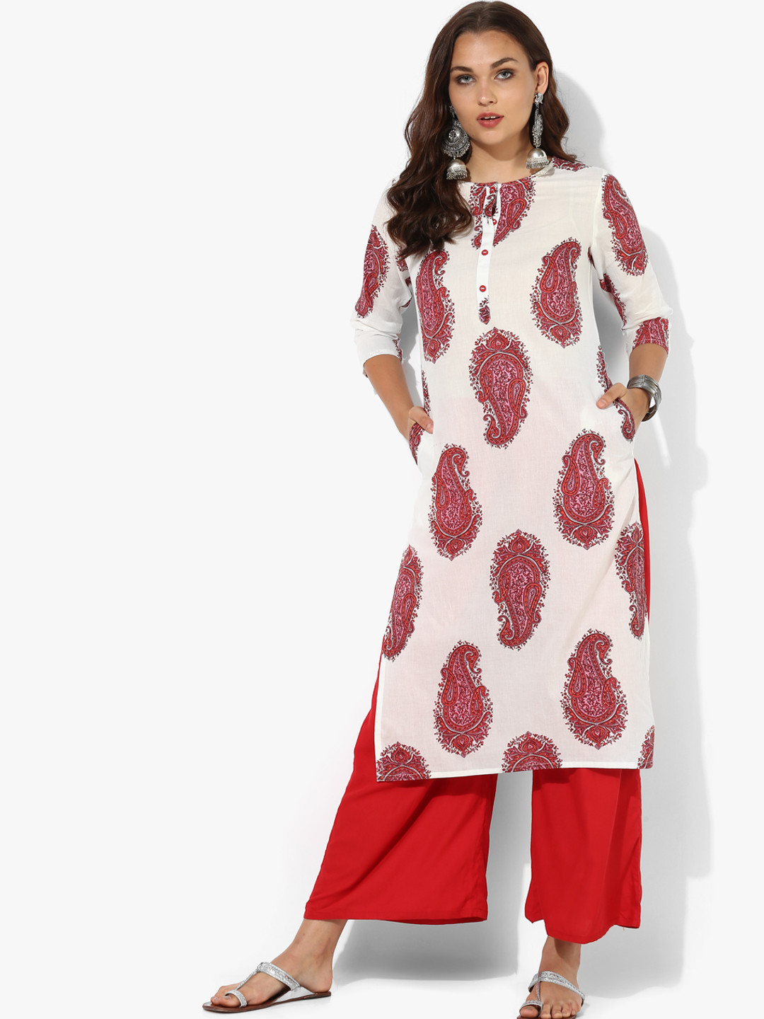 Buy Printed Round Neck Straight Fit Kurta With 3/4th Sleeves Kurtas