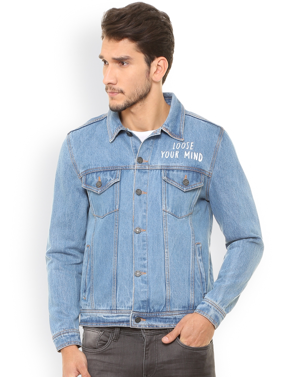 Buy People Men Blue Solid Denim Jacket - Jackets for Men 7501861 | Myntra