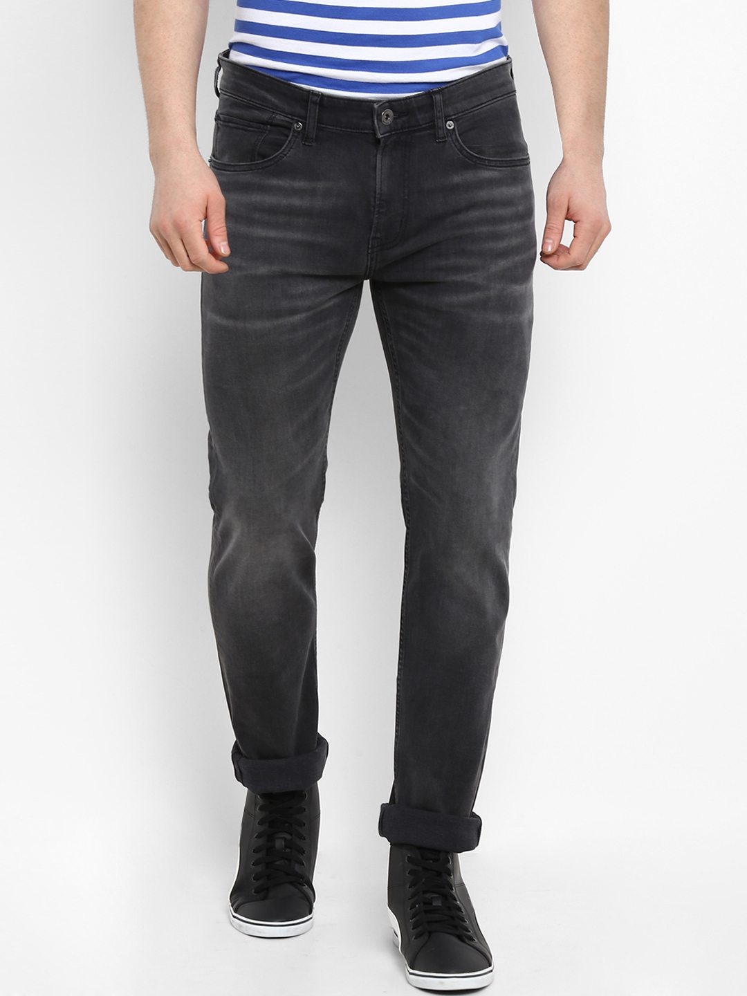 Buy Red Tape Men Grey & Black Slim Fit Mid Rise Clean Look Jeans ...