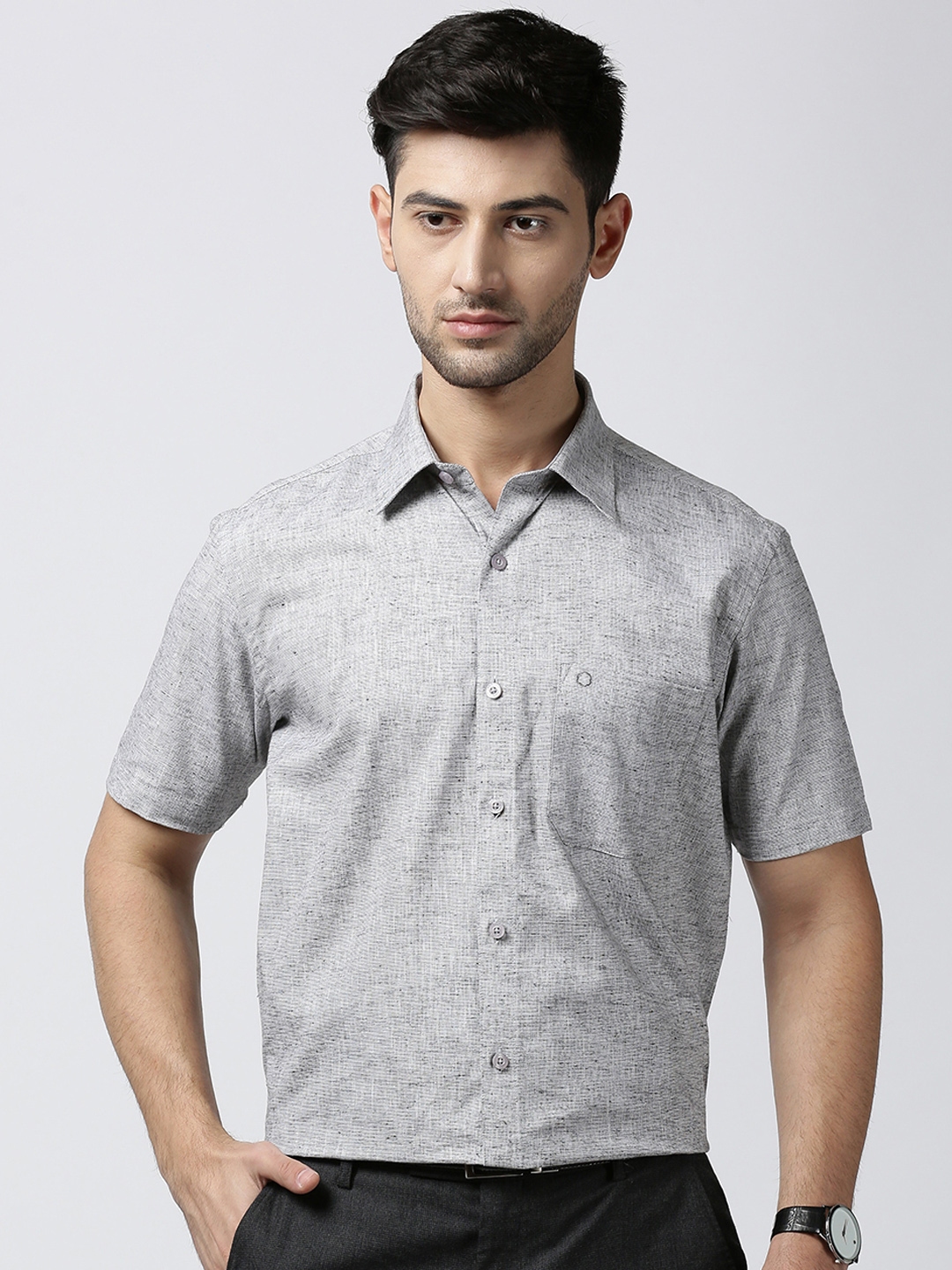 Buy Jansons Men Grey Regular Fit Solid Formal Shirt - Shirts for Men ...