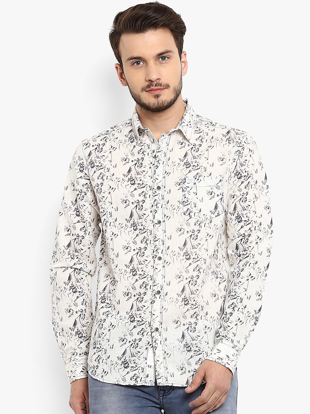 Buy Mufti Men Off White Slim Fit Printed Casual Shirt - Shirts for Men ...