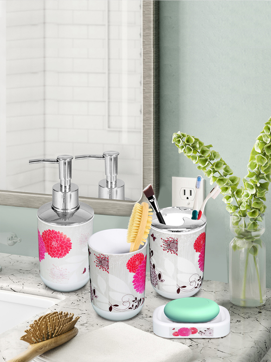 Buy Storyhome Set Of 4 Printed Bathroom Accessories Bathroom