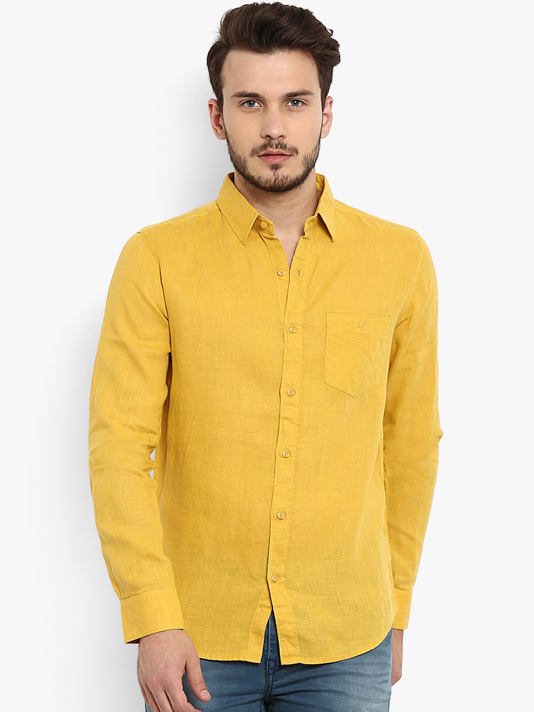 mustard yellow button up shirt men's
