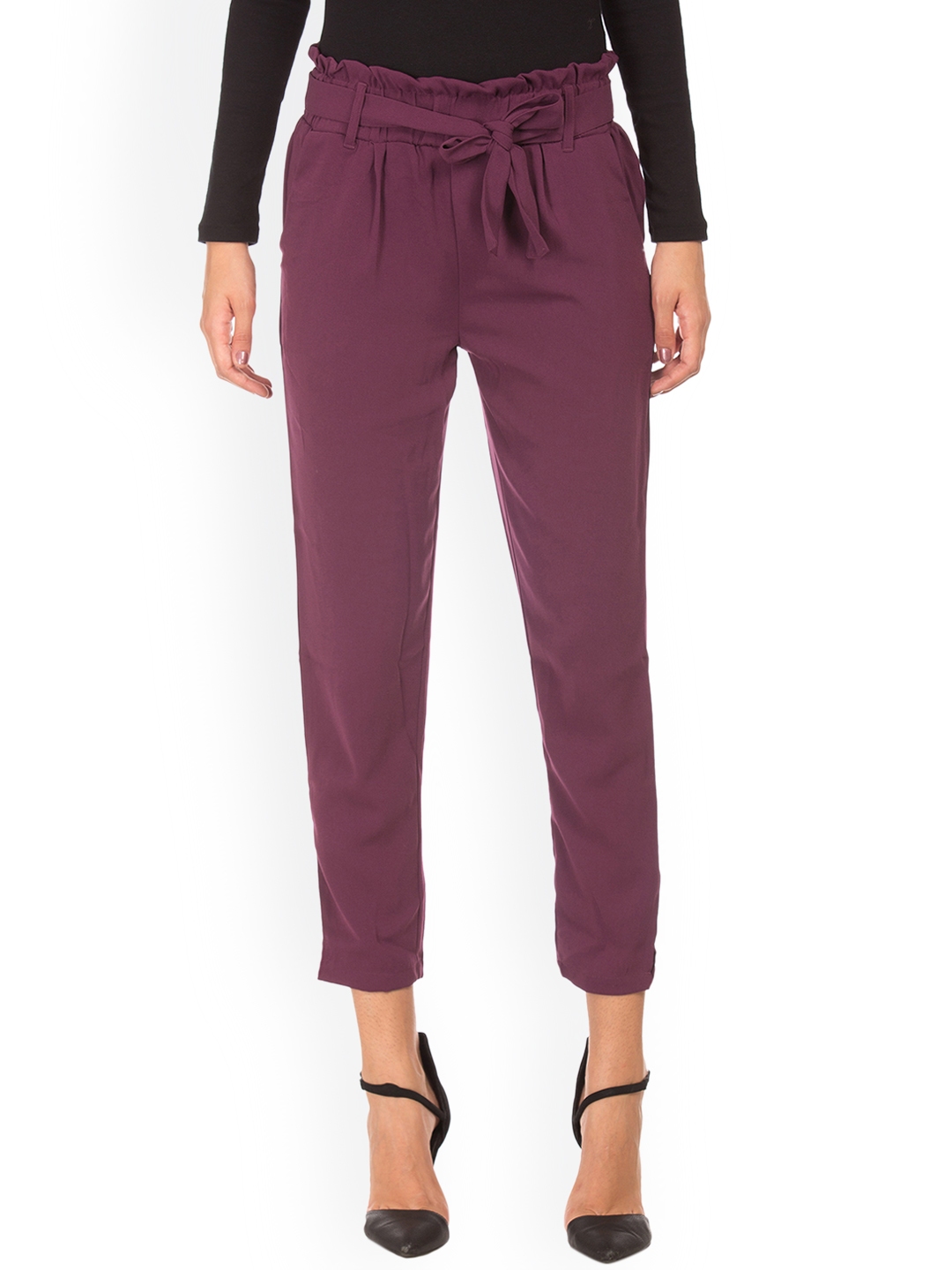 Buy Cherokee Women Purple Regular Fit Solid Peg Trousers - Trousers for ...