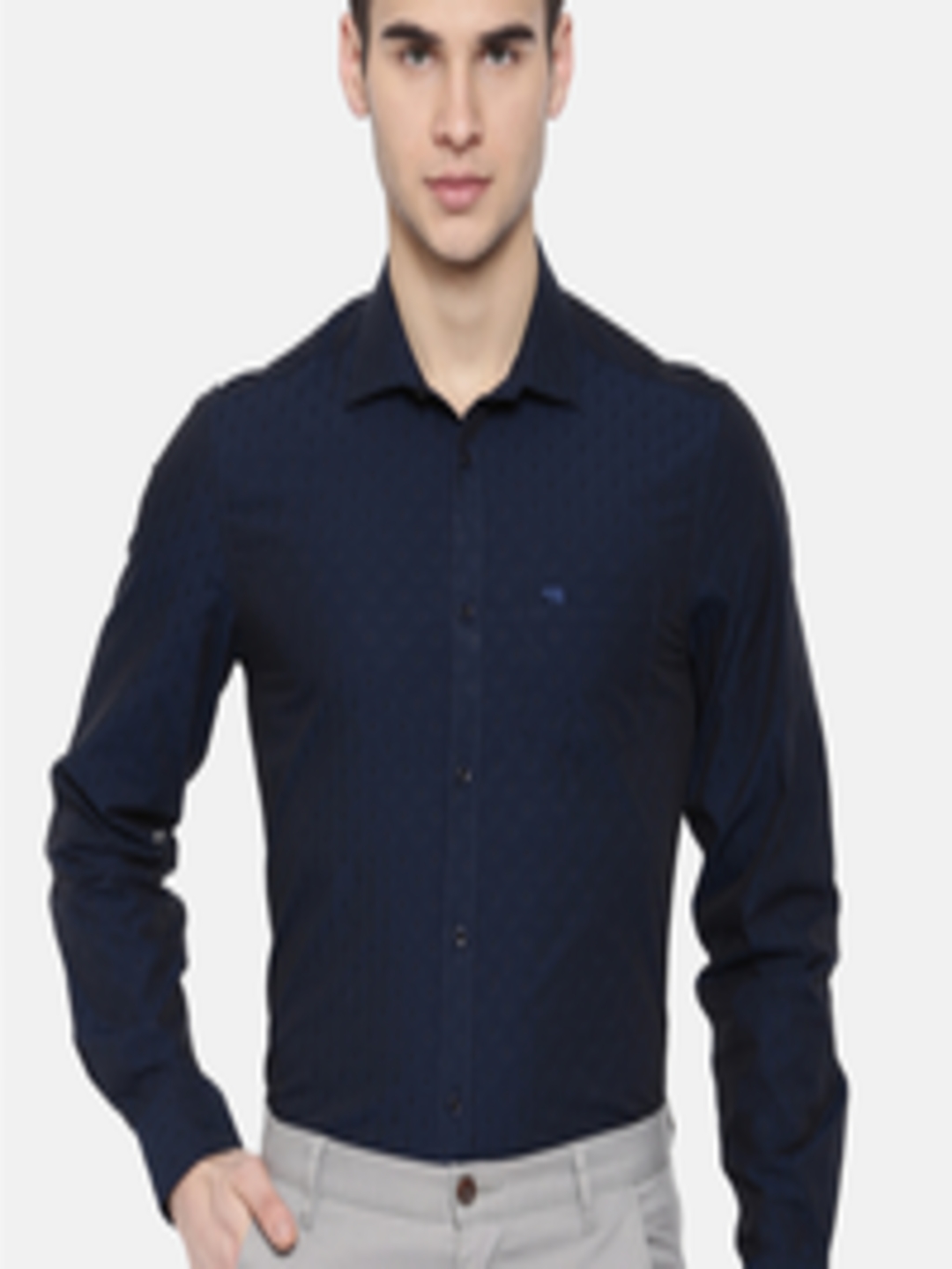 Buy THE BEAR HOUSE Men Navy Blue & Blue Slim Fit Printed Formal Shirt ...