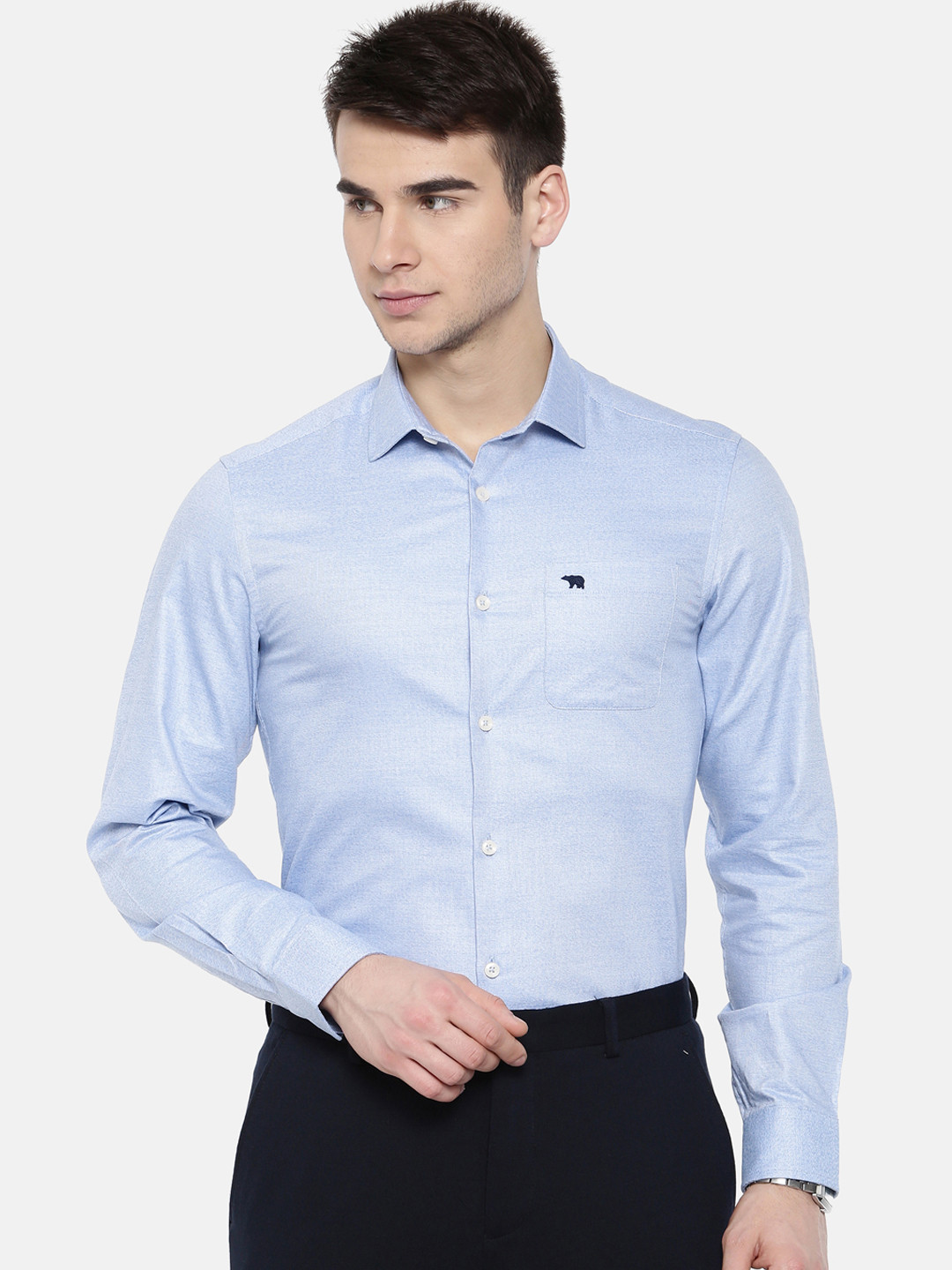 Buy THE BEAR HOUSE Men Blue Club Slim Fit Solid Semiformal Shirt