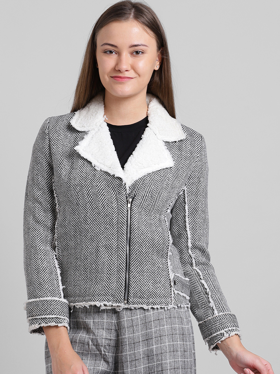 Buy Zink London Women White Self Design Woollen Tailored Jacket - Jackets for Women 8508103 | Myntra