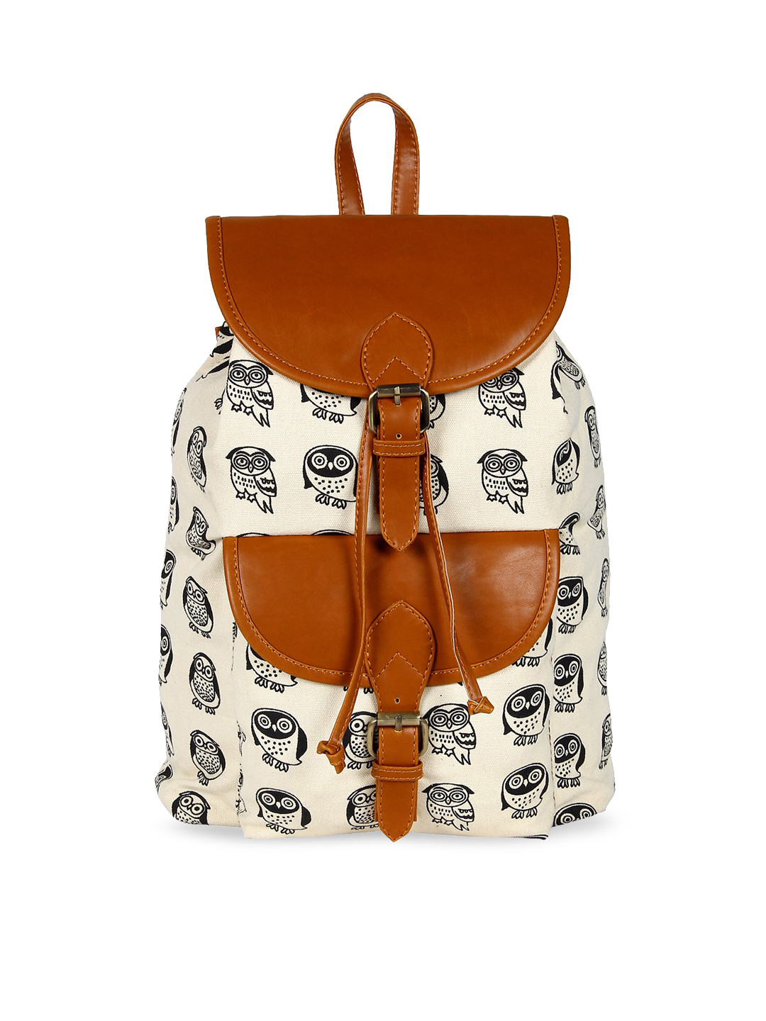 Buy Beau Design Women Cream Coloured & Tan Backpack Backpacks for