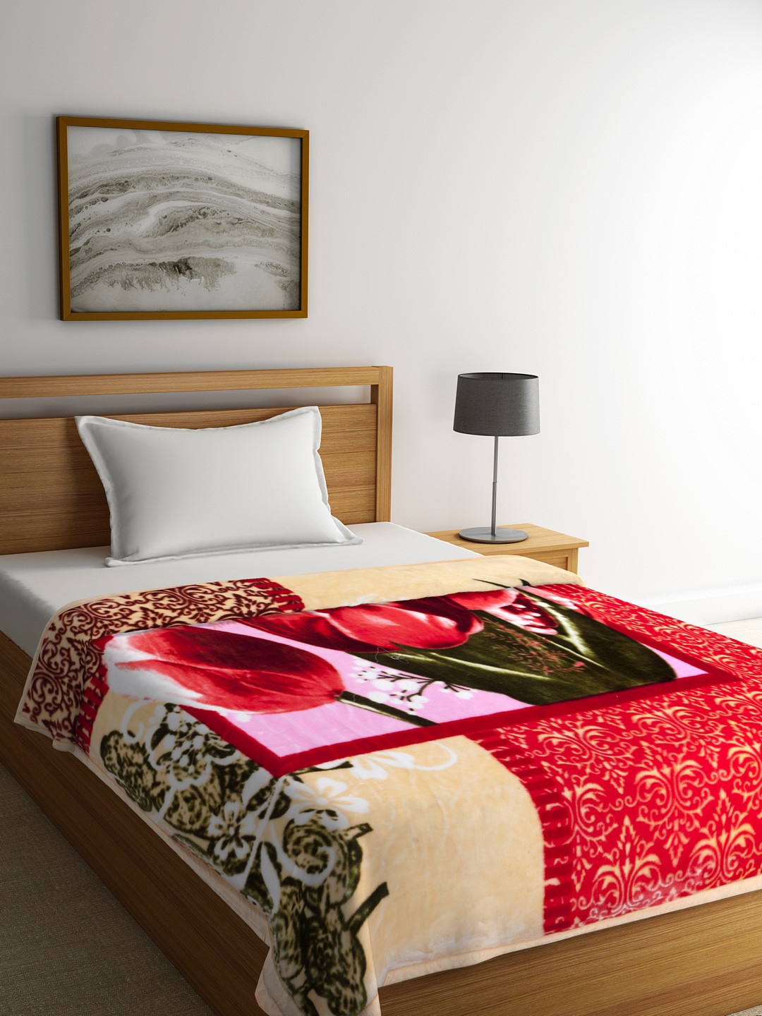 Buy BOMBAY DYEING Red Floral Heavy Winter 600 GSM Single Bed Blanket