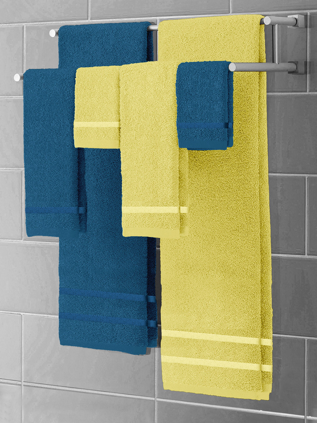 Buy Storyhome Yellow & Navy Blue Set Of 6 Solid 450 GSM Towels Towel