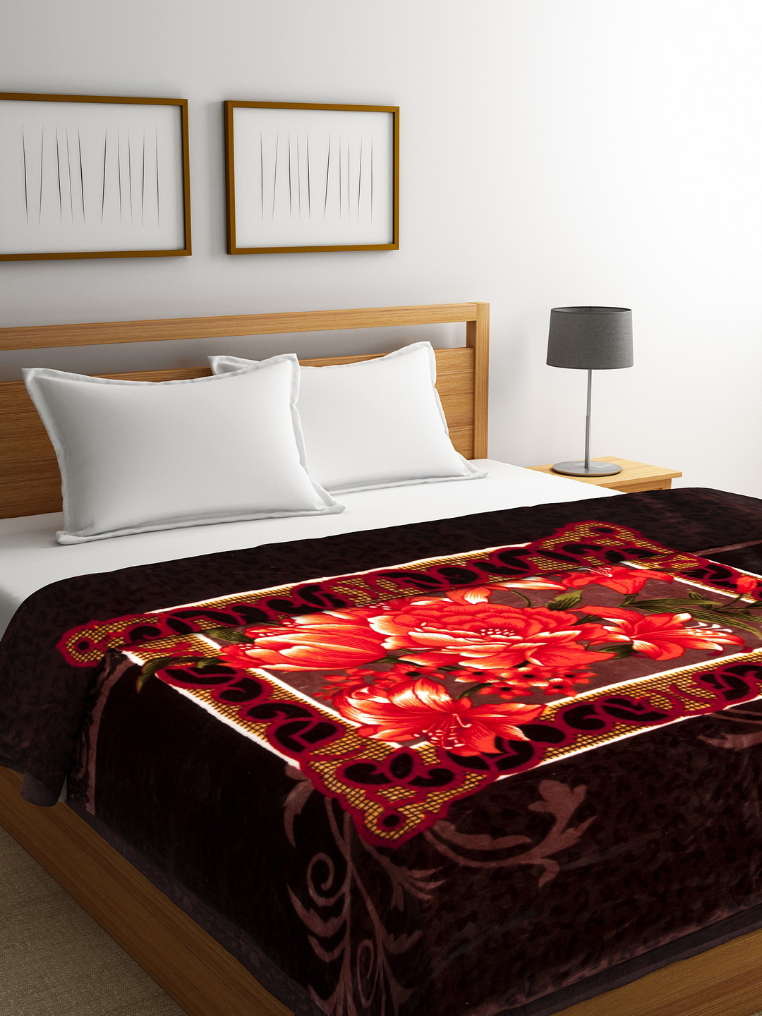 Buy BOMBAY DYEING Brown & Red Floral Heavy Winter 600 GSM Double Bed