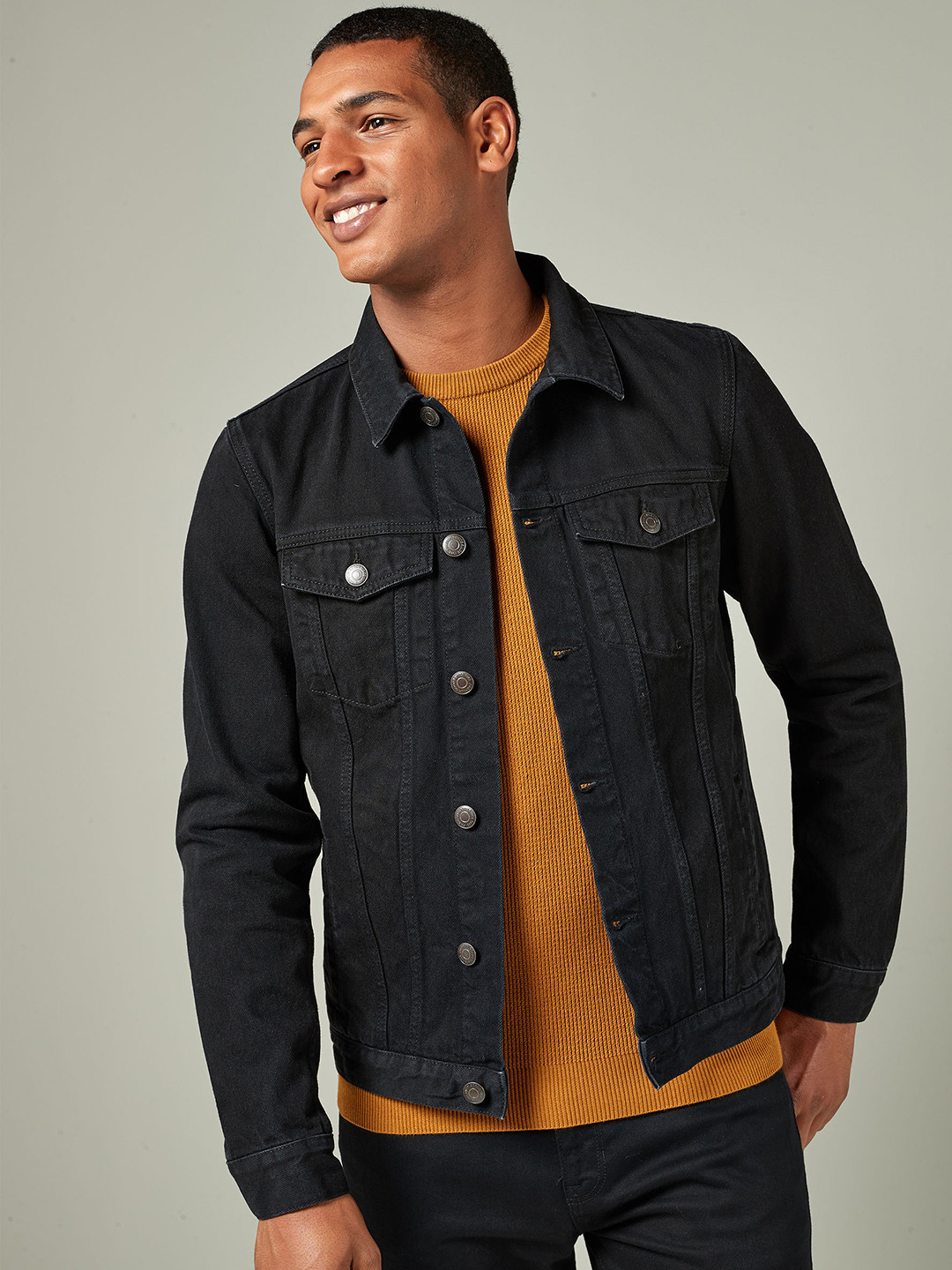 Buy Next Men Black Solid Denim Jacket Jackets for Men 8585931 Myntra