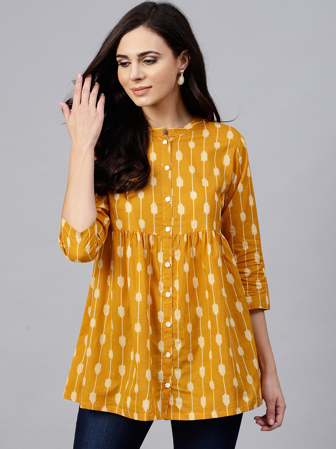 Buy AKS Mustard Yellow Printed Tunic - Tunics for Women 8594557 | Myntra