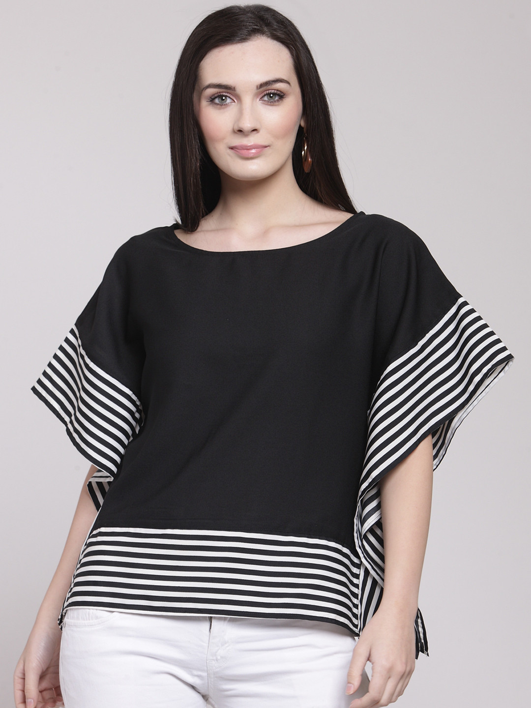 Buy PlusS Women Black & White Striped Kaftan Top Tops for Women
