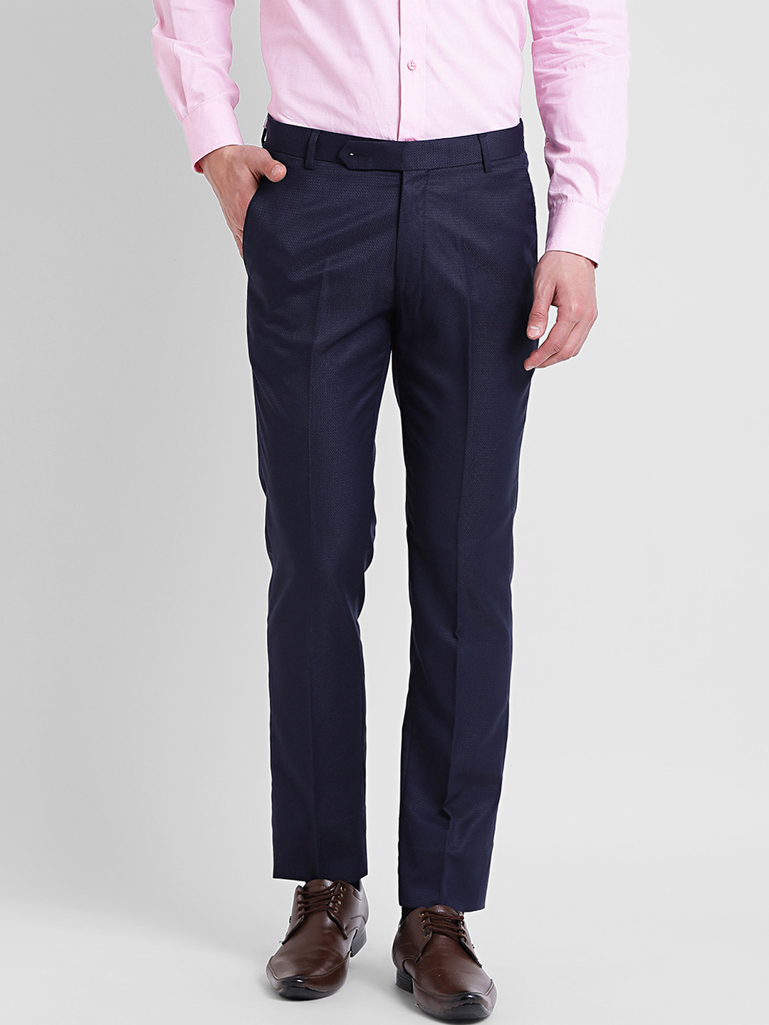 Buy COBB Men Navy Blue Regular Fit Solid Formal Trousers - Trousers for ...