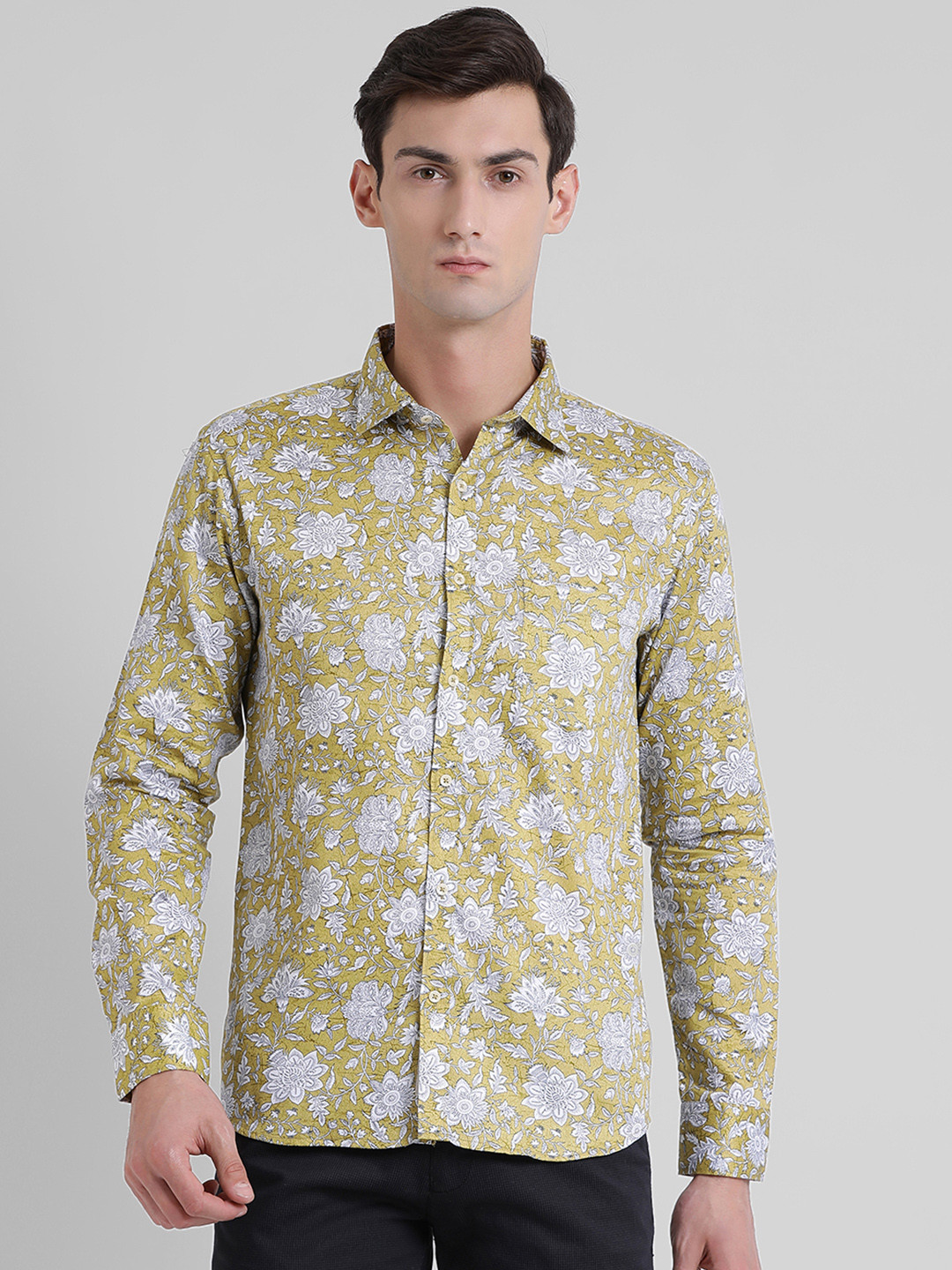 Buy Being Fab Men Mustard & White Slim Fit Printed Formal Shirt