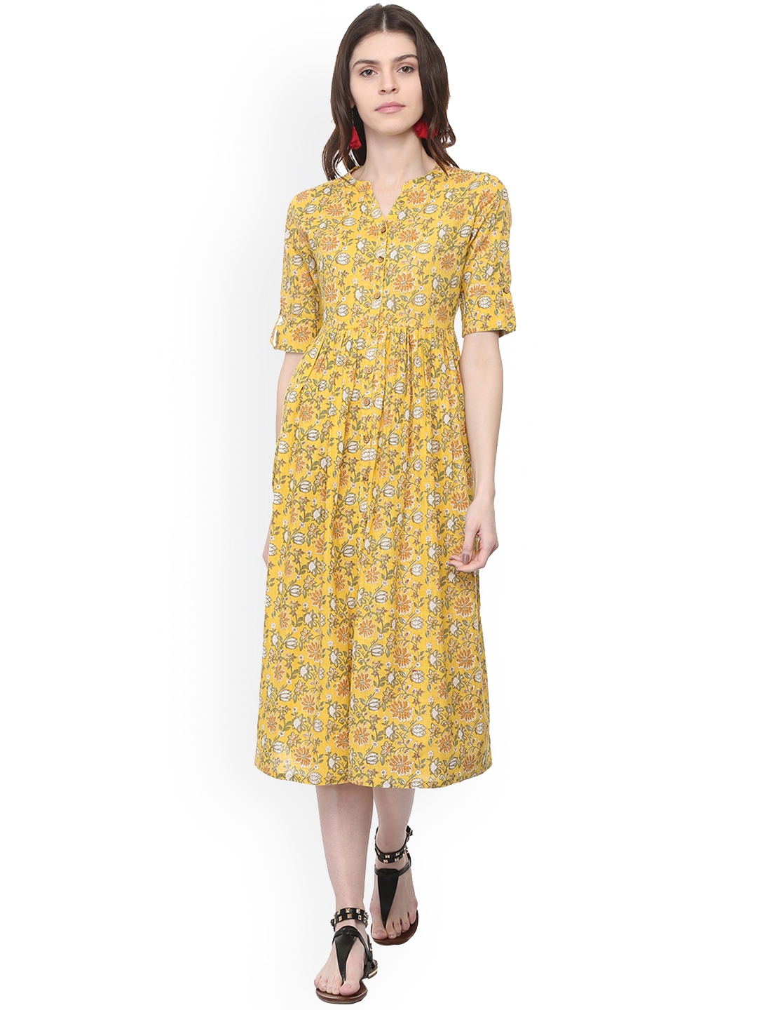 Buy People Women Yellow Floral Print Shirt Dress - Dresses for Women ...