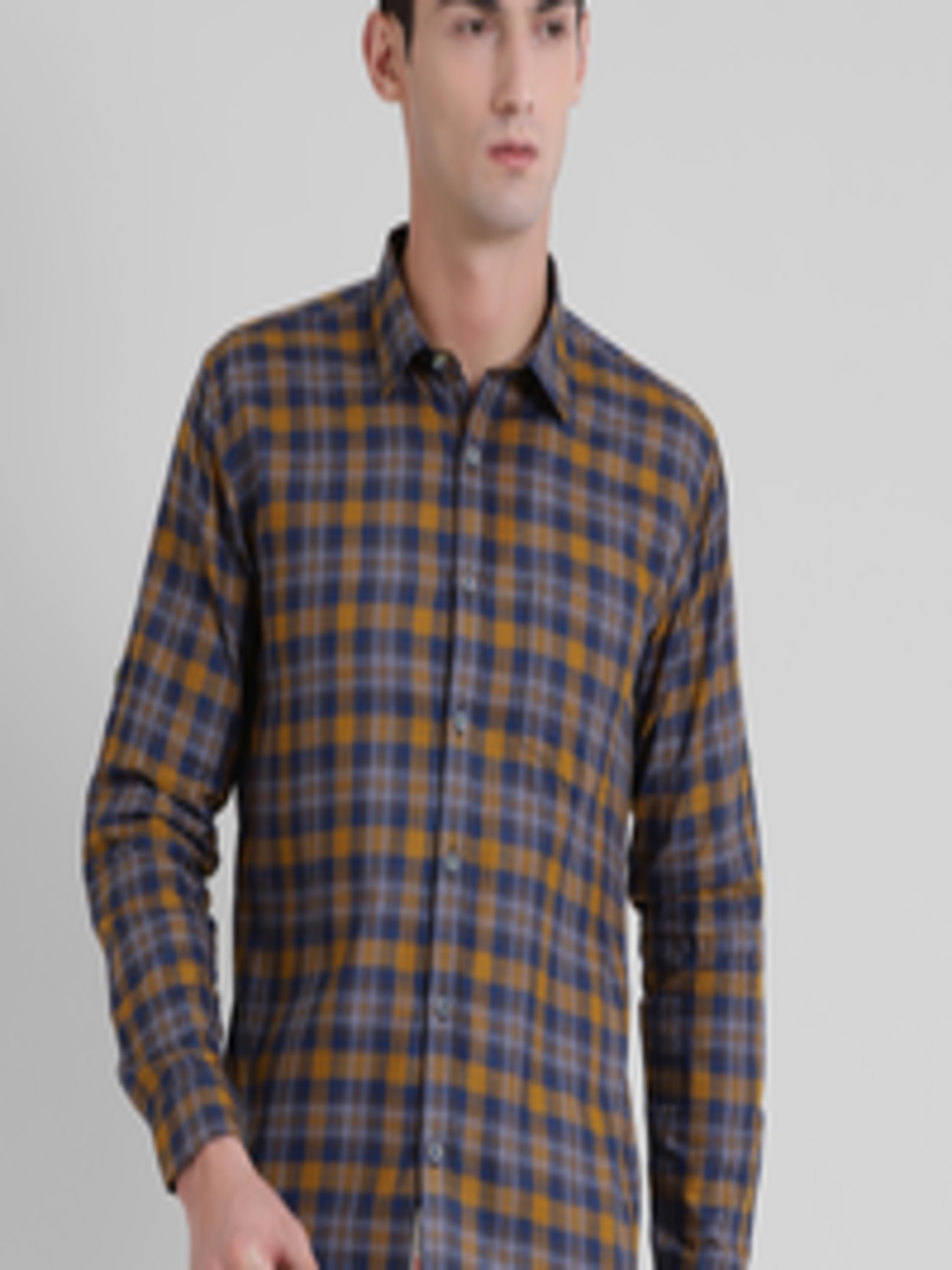 Buy Being Fab Men Brown & Blue Slim Fit Checked Casual Shirt - Shirts ...