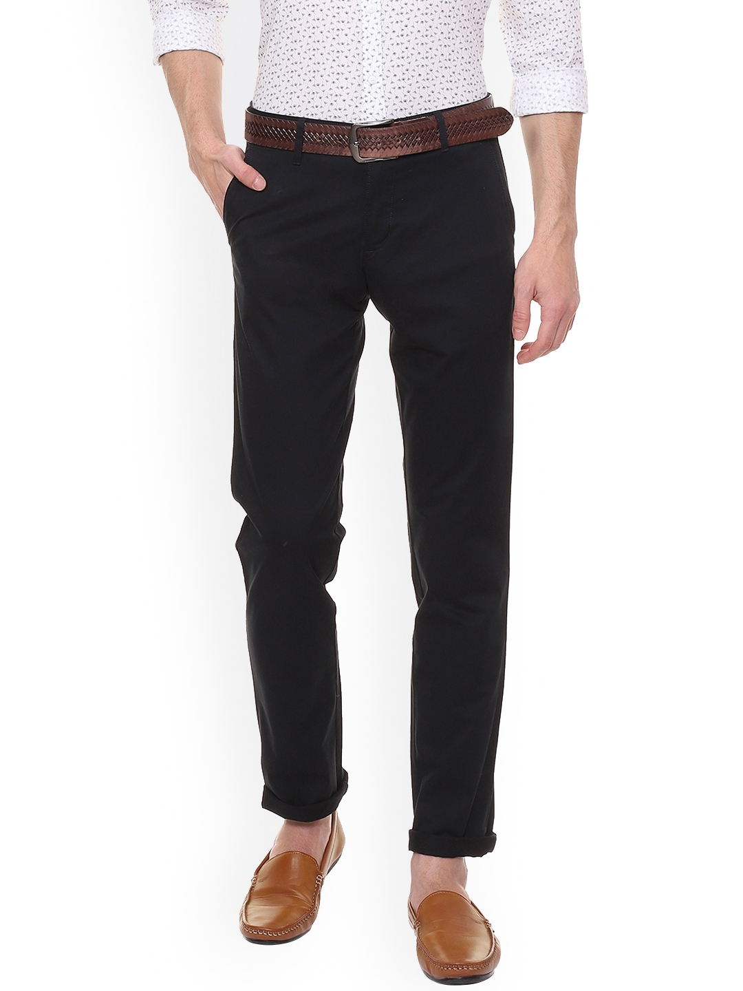 Buy Louis Philippe Men Black Slim Fit Solid Chinos - Trousers for Men ...