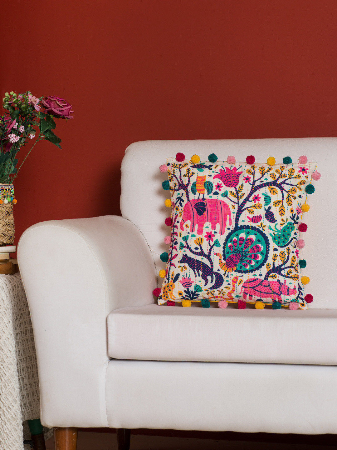 Buy Chumbak Multicoloured Single Quirky Square Cushion Cover Cushion