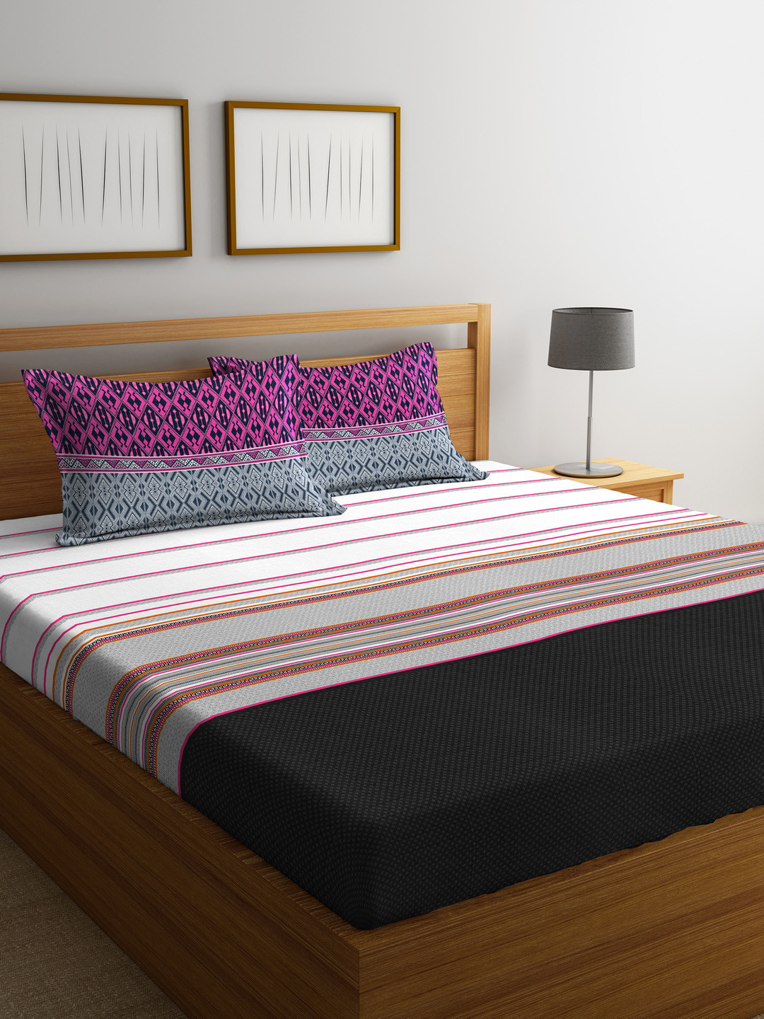 Buy Portico New York Multicoloured Floral Flat 210 TC Cotton 1 King