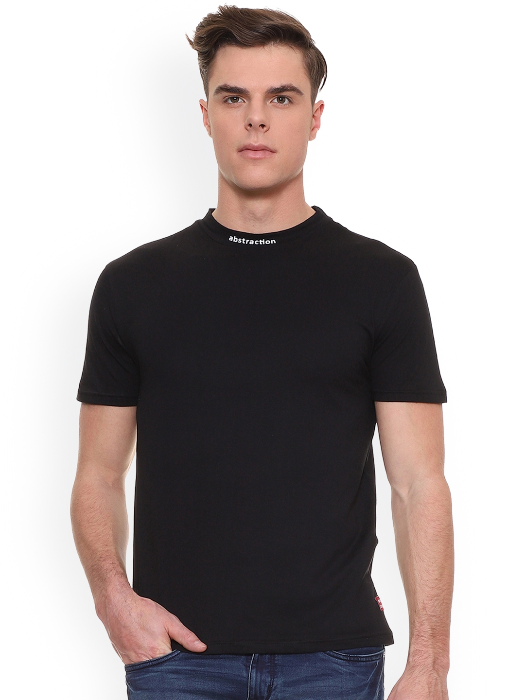 high neck t shirt black