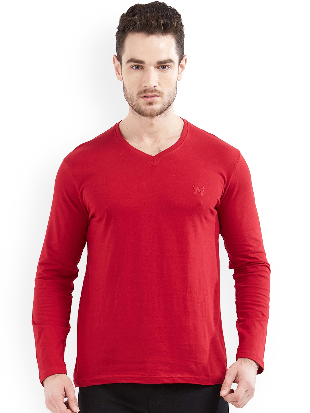 Buy Maniac Men Red Solid V Neck Pure Cotton T Shirt - Tshirts for Men ...