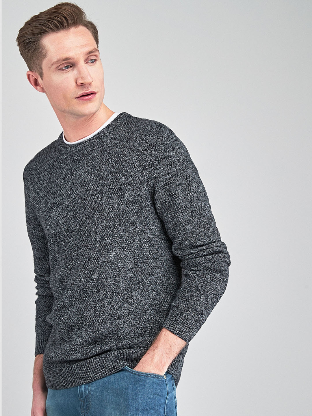 Buy Next Men Charcoal Solid Pullover - Sweaters for Men 8661517 | Myntra