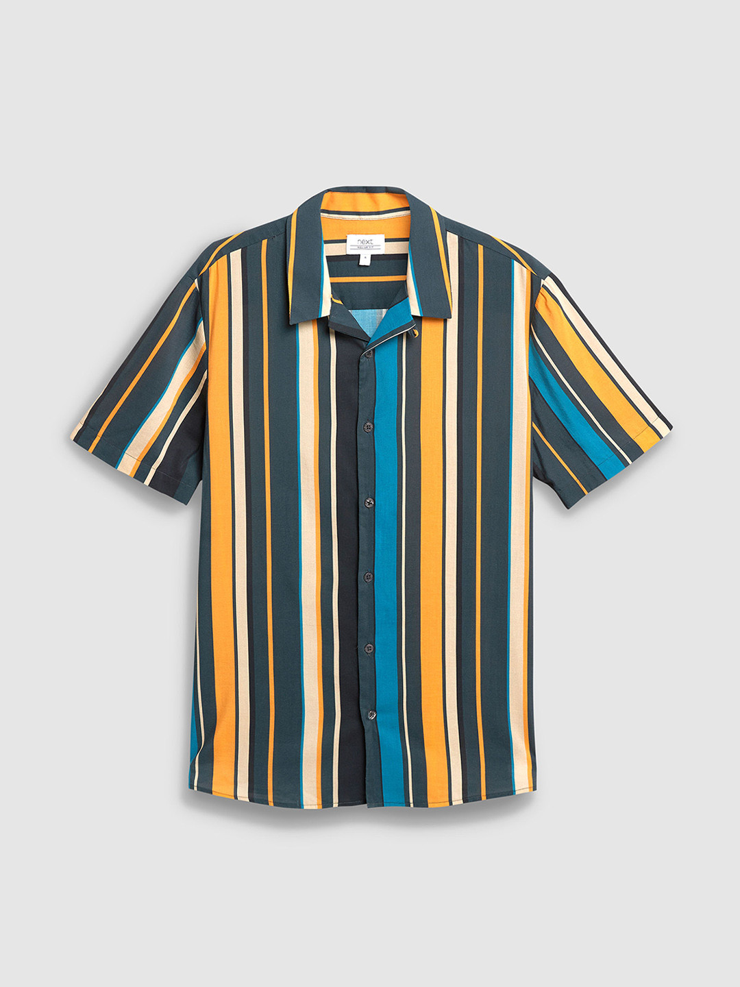 Buy NEXT Men Teal Blue & Yellow Regular Fit Striped Casual Shirt