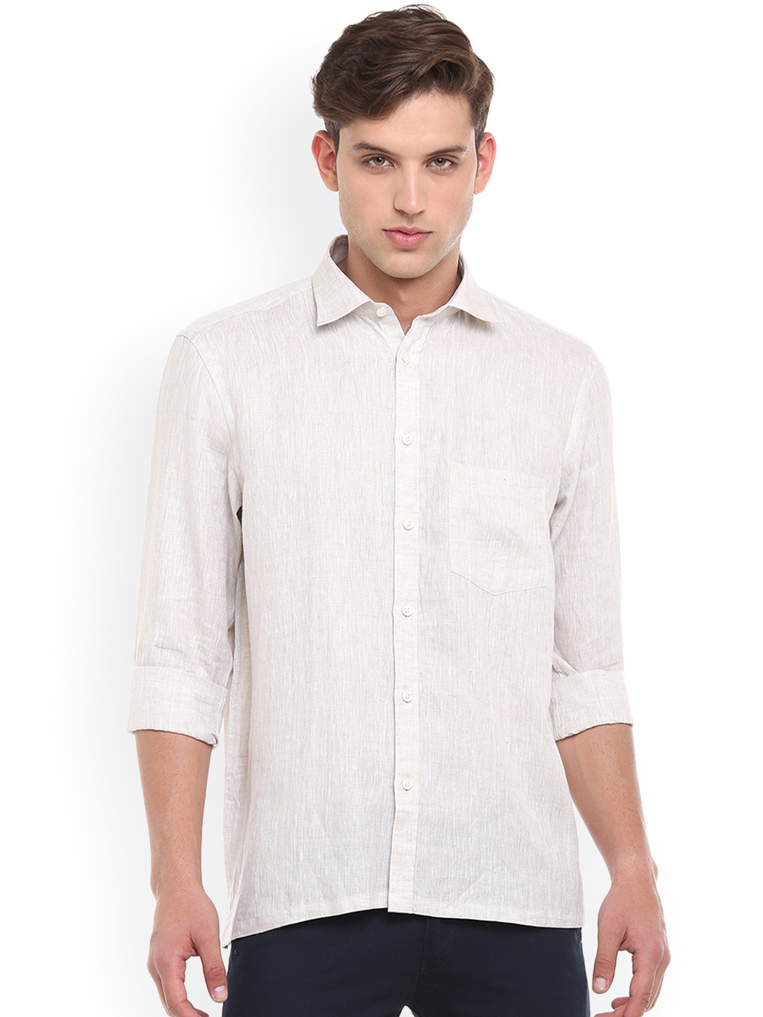 Buy Linen Club Men Off White Regular Fit Solid Linen Casual Shirt ...