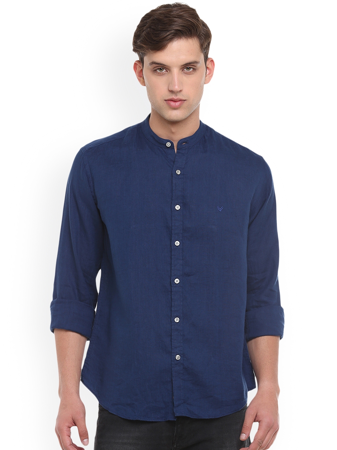 Buy Linen Club Men Navy Blue Solid Linen Shirt - Shirts for Men 8674333 ...
