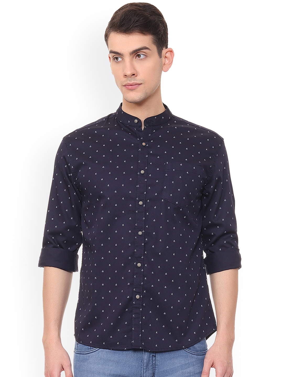 Buy People Men Navy Blue Regular Fit Printed Casual Shirt - Shirts for ...