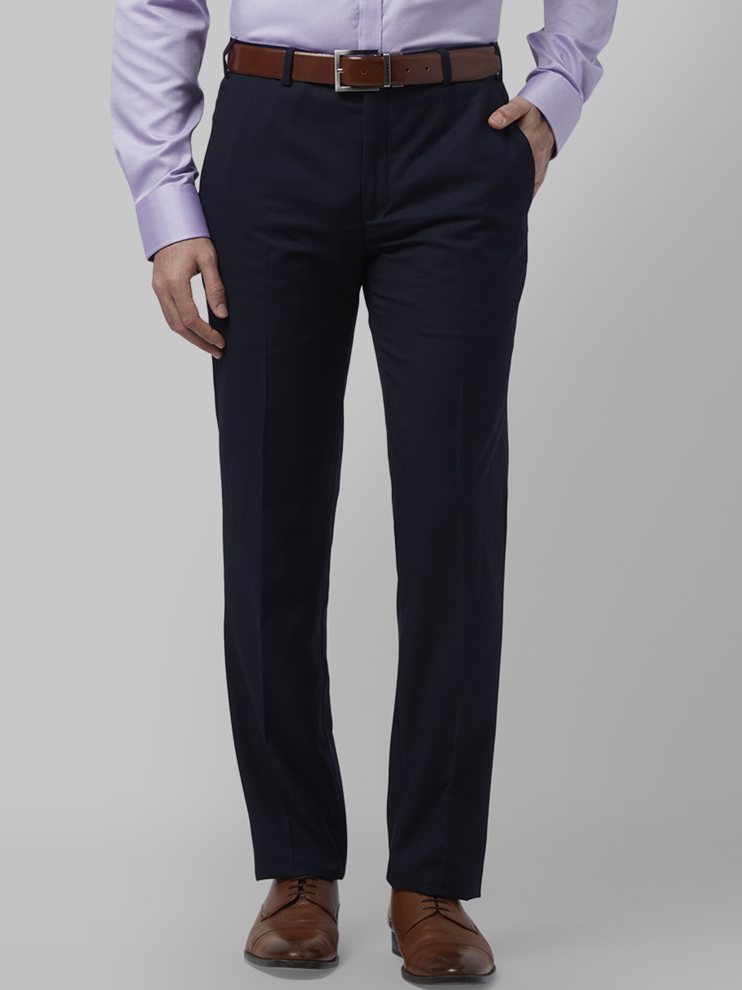 Buy Park Avenue Men Navy Blue Slim Fit Self Design Formal Trousers ...