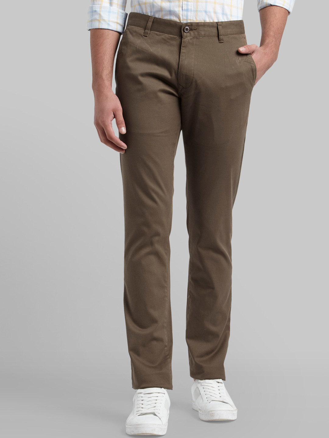 Buy Parx Men Brown Tapered Fit Solid Regular Trousers - Trousers for ...