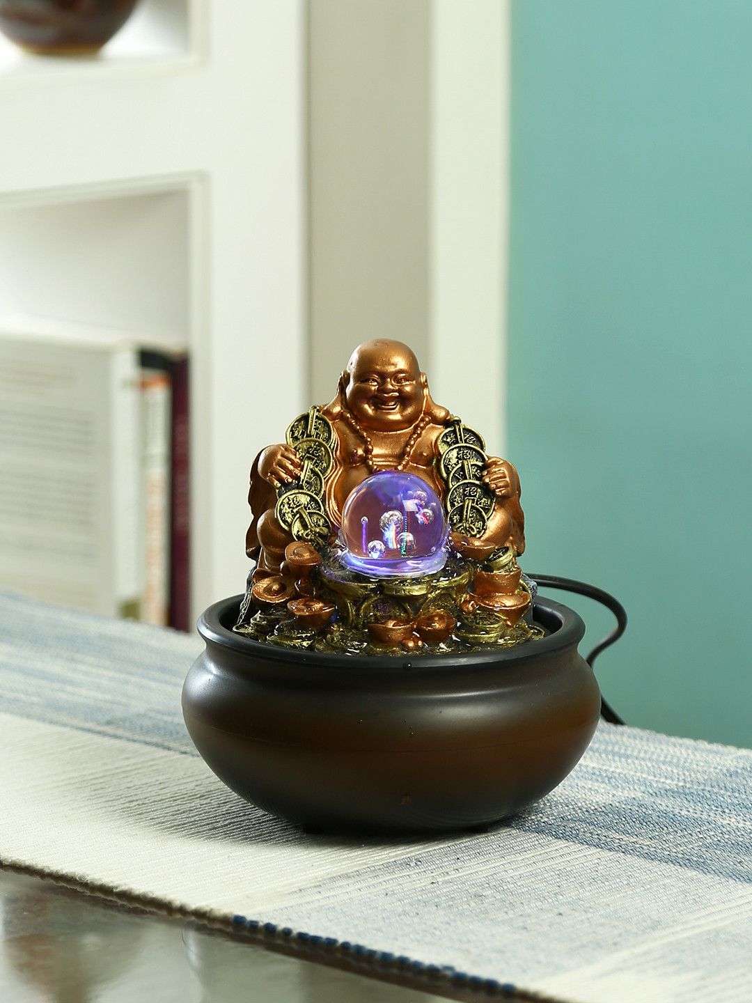 Buy Aapno Rajasthan Brown Hand Sculpted Laughing Buddha Indoor Water Fountain With Light