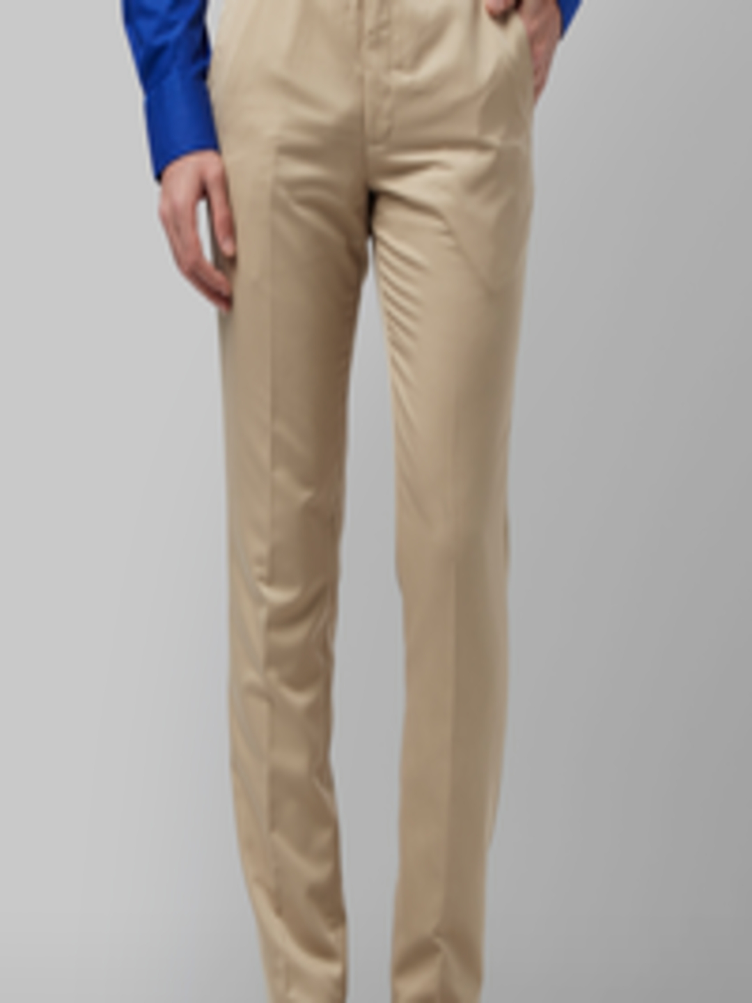 Buy Park Avenue Men Khaki Regular Fit Self Design Formal Trousers ...