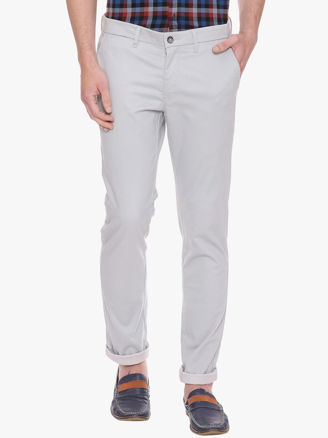 Buy Basics Men Grey Skinny Fit Solid Regular Trousers - Trousers for ...