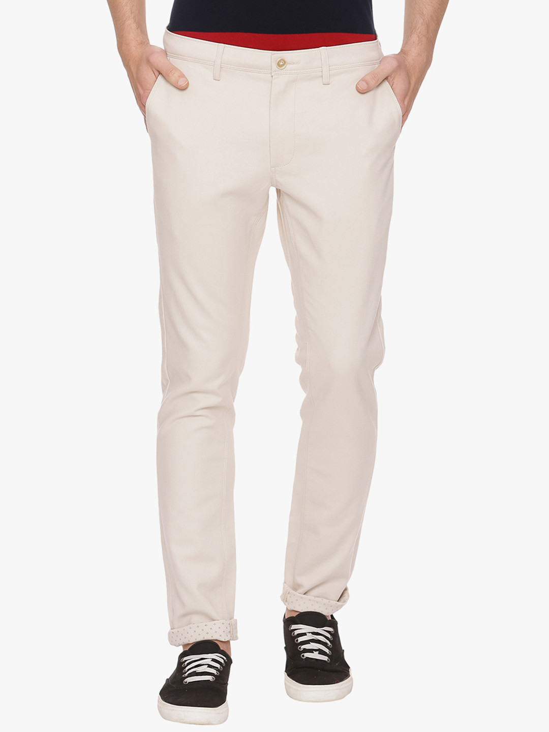 Men'S Beige Tapered Fit Formal Trousers main image 0