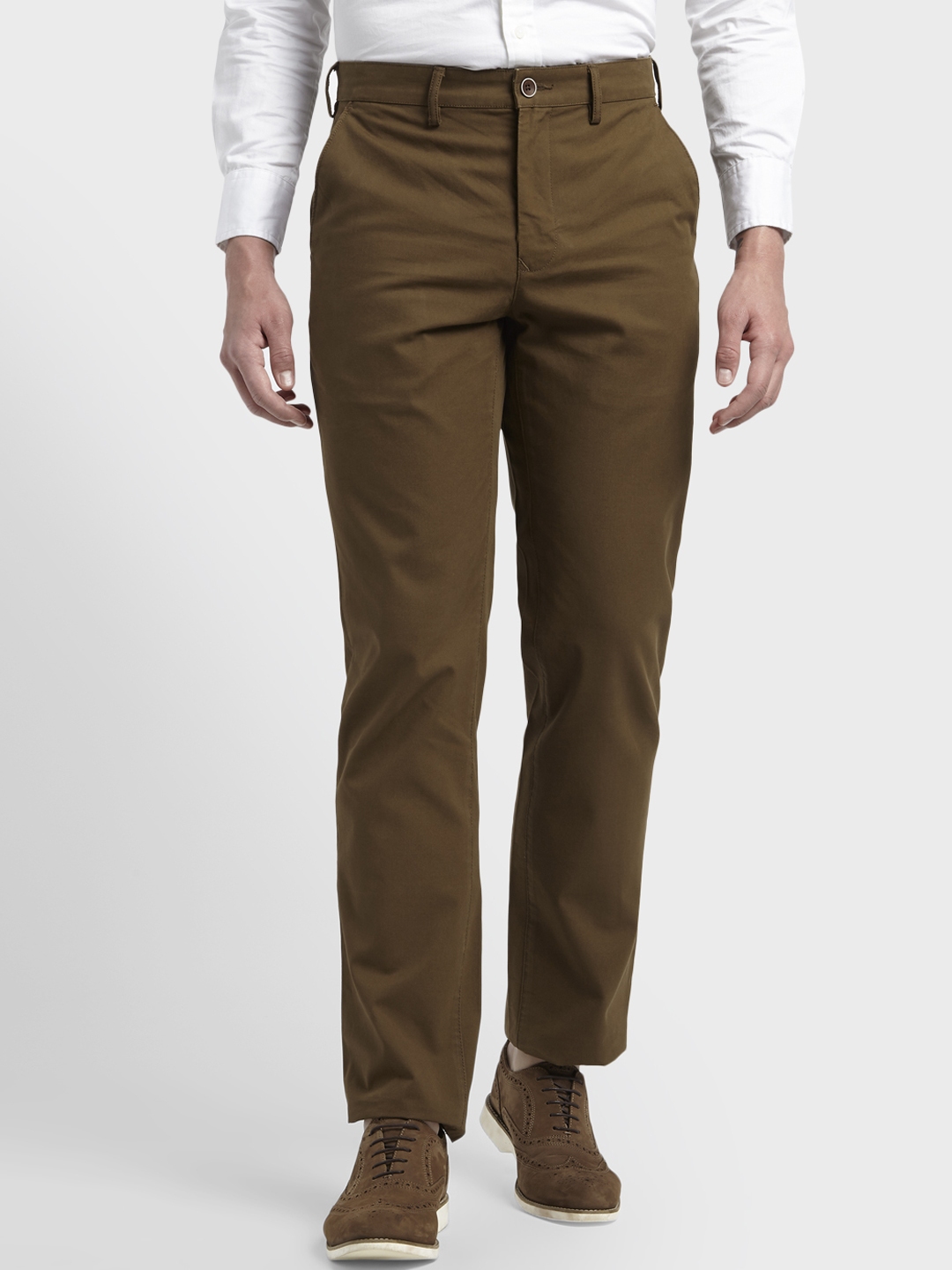Buy ColorPlus Men Brown Slim Fit Solid Regular Trousers - Trousers for ...