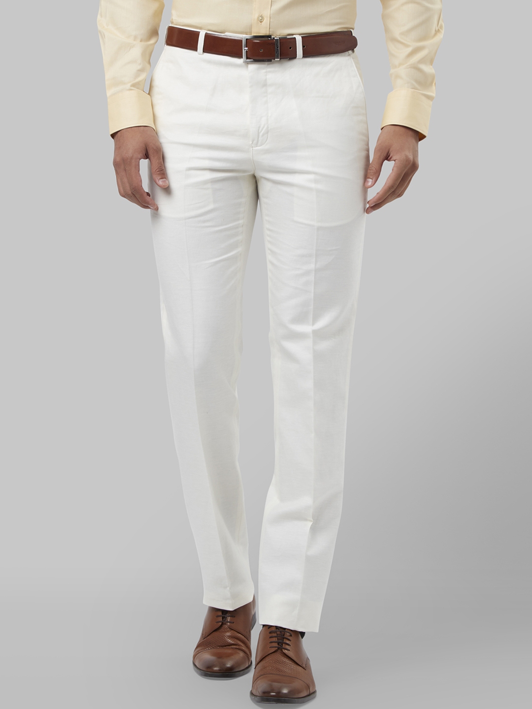 Buy Raymond Men White Regular Fit Self Design Formal Trousers ...