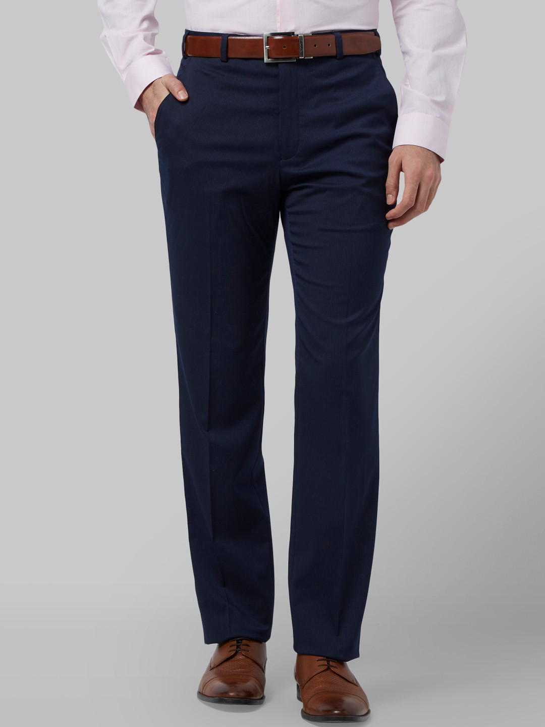 Buy Park Avenue Men Navy Blue Slim Fit Self Design Formal Trousers ...